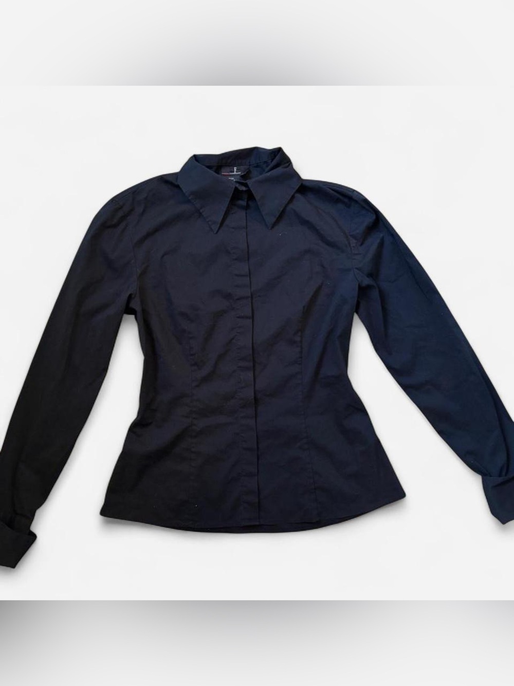 F Carriere women's black long sleeve fitted button up shirt ~ size S